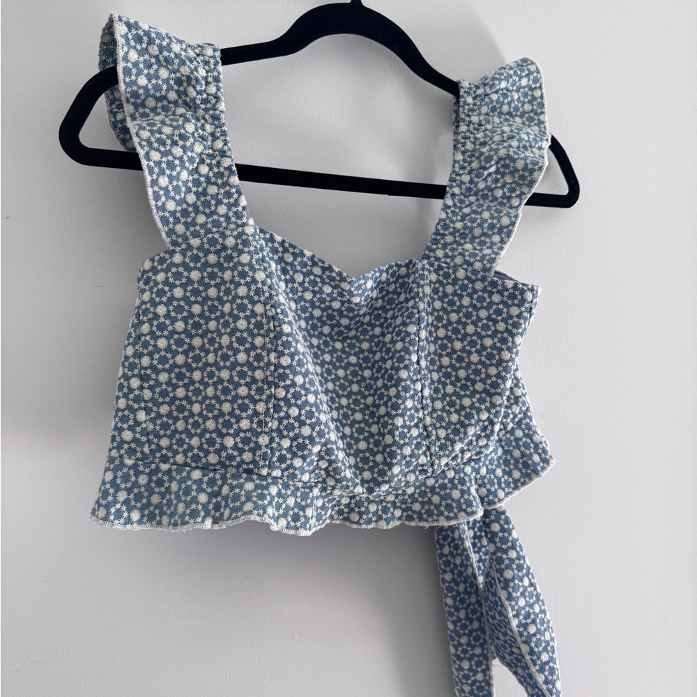 Floral Blue Ruffle Crop Top KIRIOUS Los Angeles :: Size XS